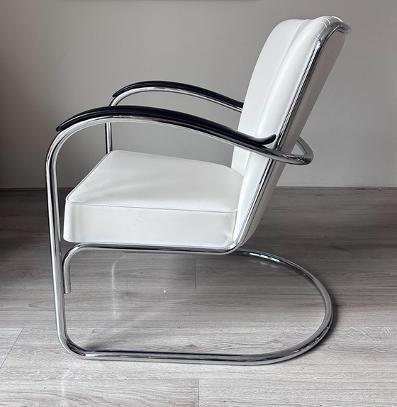 Sillón de diseño Gispen 412, Sillones, Cromo, Cuero, Blanco (foto 4 de 7)
