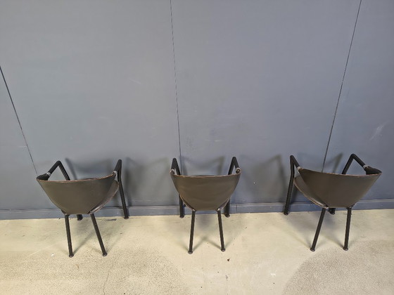 Image 1 of Set aus 6 Leder-Esszimmerstühlen von Segis Italy, 1980er Jahre