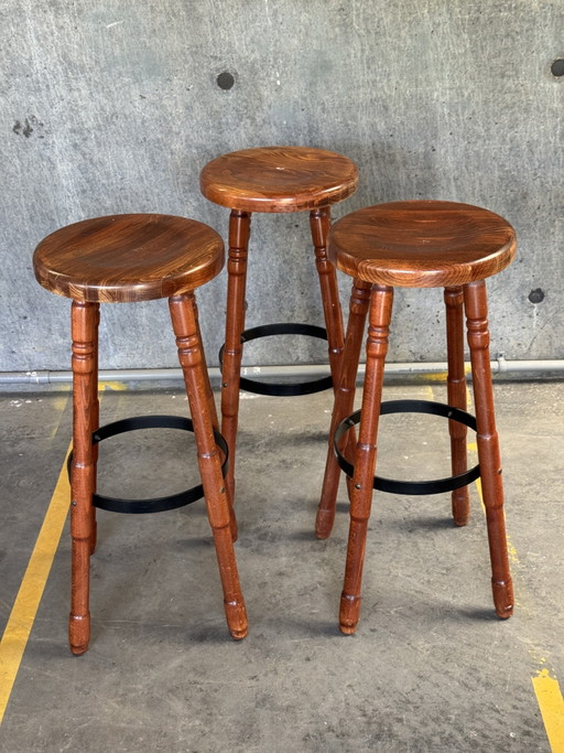 Trio of Wooden Bar Stools