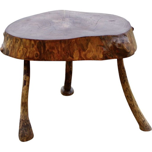 Table d'appoint vintage en bois massif de style brutaliste, 1960