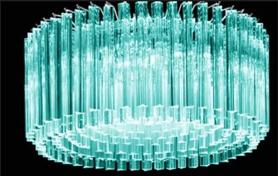 Image 1 of Mid-Century Modern Italiaanse lichtblauwe Triedro "Concava" kroonluchter