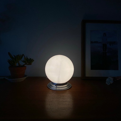 Opaline white glass globe ceiling light, 15 cm, wall light with aluminum mounting base