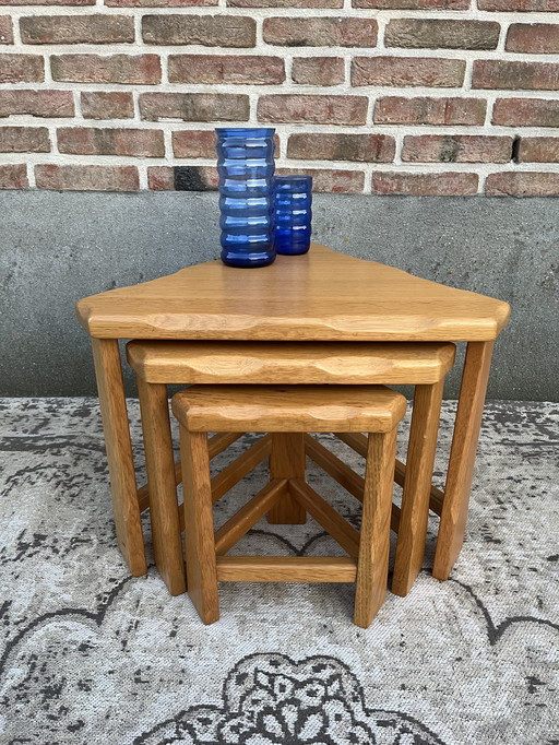 Vintage Brutalist Light Oak Mini Set Nesting Tables