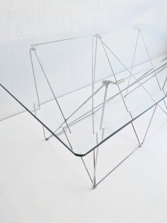 Image 1 of Tavolo da pranzo pieghevole in acciaio e vetro di Max Sauze, anni '70