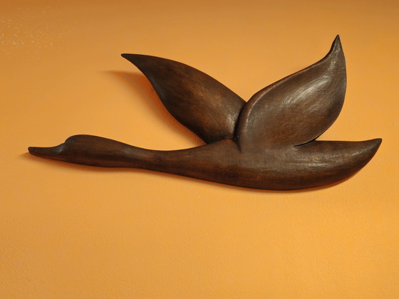 Image 1 of Decorazione da parete con uccellini in legno di teak vintage