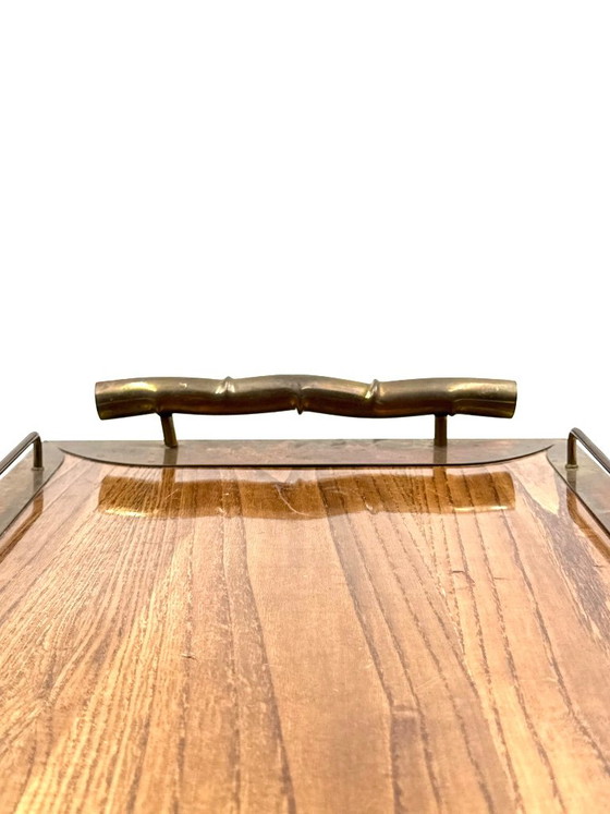 Hollywood regency bamboo shaped brass tray, Italy 1970s, Table accessories, Brown, Vintage (photo 8 of 11)