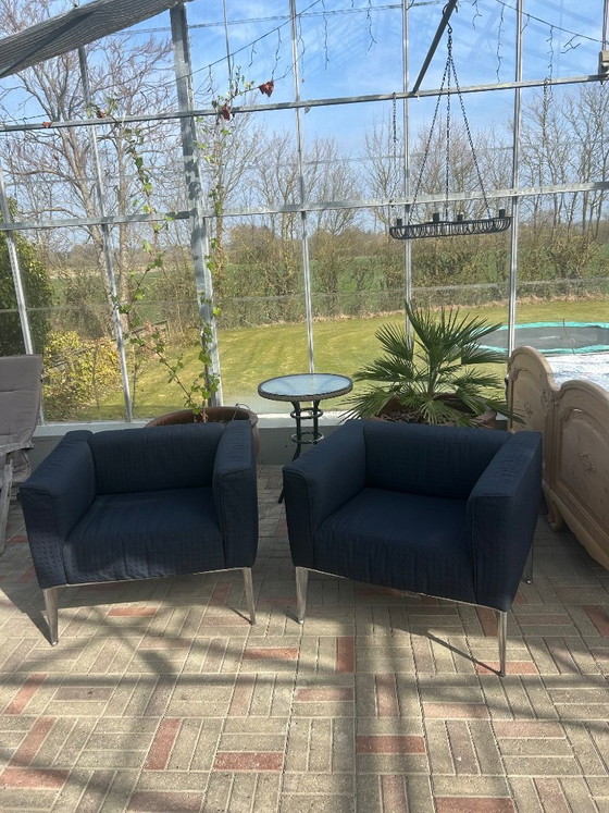 Image 1 of 2x Arper Sean Lounge Armchairs - Dark Blue