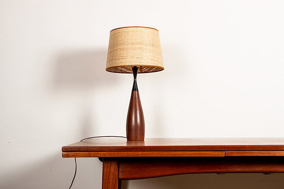 Image 1 of Large Danish keel-shaped table lamp in teak and ebony by Fog & Morup 1960.