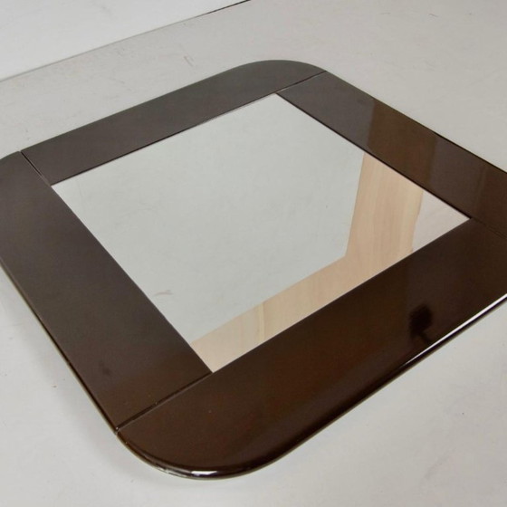 1x Specchio Quadrato Minimalista Moderno Italiano, Cornice Laccata Marrone Scuro, Anni '80 – Vetro (photo 4 of 8)