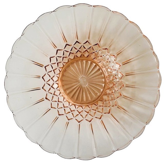 Image 1 of Frutero Art Déco, cuenco de vidrio rosa Rosaline, década de 1930