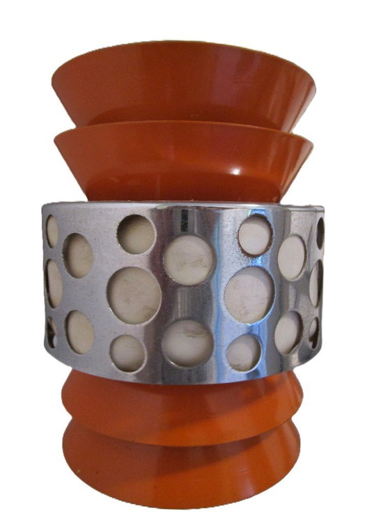 Image 1 of Suspension style futuriste, métal orange, chrome, Massive, Belgique, années 1960-1970