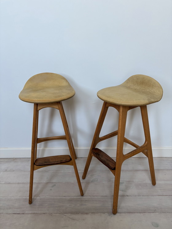 Image 1 of Set of 2 vintage Erik Buch model 61 bar stools
