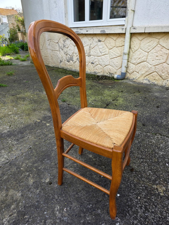 Image 1 of Set aus 6 Kirschholzstühlen mit Strohsitzen aus den 1960er Jahren