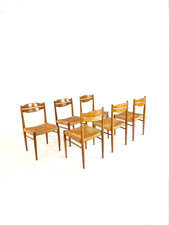 Image 1 of 6x vintage biezematten stoel ‘60