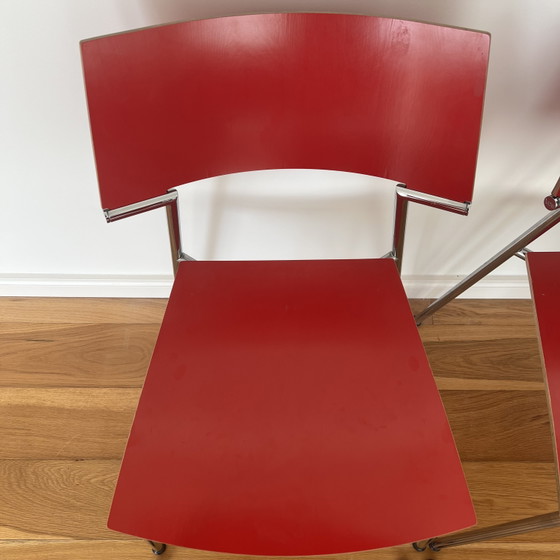 10 sedie impilabili Gijs van der Sluis Quasi Stacking Chairs, colore rosso/blu, laminate con struttura (photo 13 of 15)