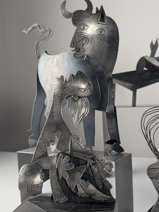Image 1 of Sculptural Group "After Picasso" in Metal, Guernica Tribute, Late 20th Century