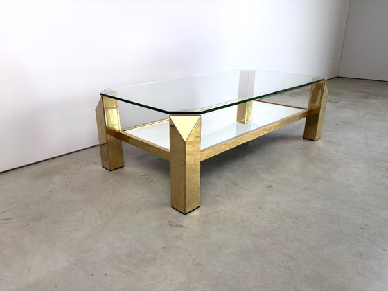 Table basse vintage plaquée or 23 carats par Belgochrom, années 1970 – Tables basses, Verre (photo 7 of 10)