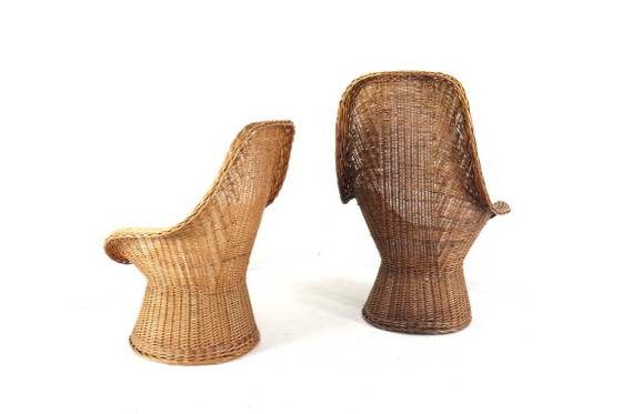 Image 1 of Set van 2 vintage rattan rotan stoelen fauteuils met kussentje