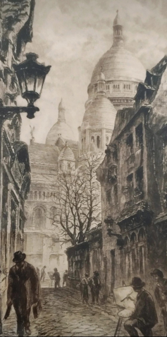 Originele ets van Aimé Edmond Dallemagne, "Rue du Chevalier-de-la-Barre" in Parijs – Litho's & Zeefdrukken (photo 3 of 10)