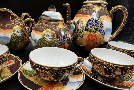 Image 1 of Vintage Satsuma - Hand-painted fine porcelain coffee set for 10 people