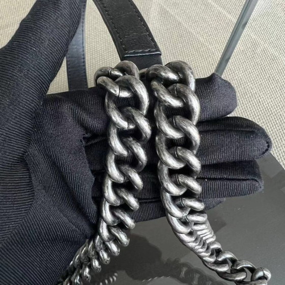 Image 1 of Chanel Boy Medium - 25CM Paris-Dallas Metal Edge Grained Calfskin Black Silver Hardware Series 19