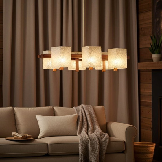 Image 1 of Lampada a sospensione autentica in teak e granito acrilico scandinavo di metà secolo degli anni '60