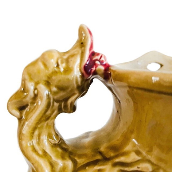 Image 1 of Antique XL Art Nouveau Barbotine vase green ceramic Majolica 1900's