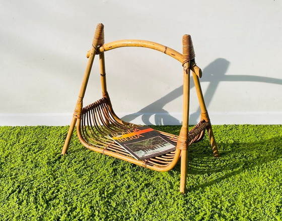 Image 1 of Rotan tijdschriftenhouder ~ Vintage 50s ~ Krantbak