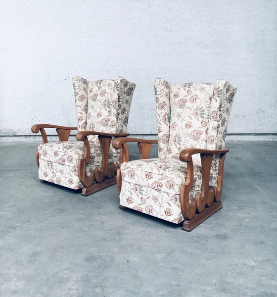 Image 1 of Ensemble de fauteuils à oreilles haut de style début XXe siècle