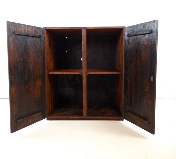Vintage brutalist sideboard rough dark brown wood (photo 10 of 13)