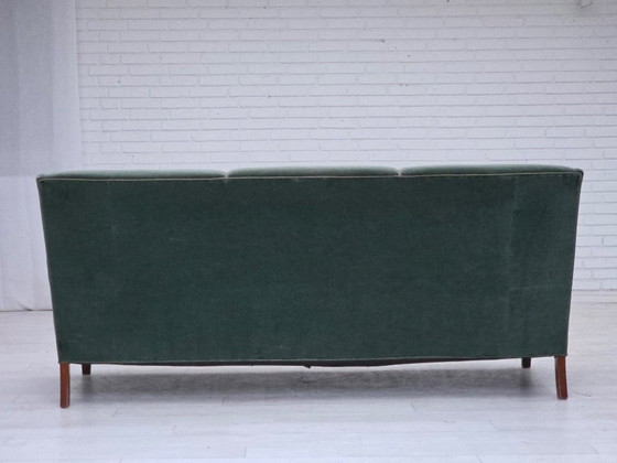 Image 1 of 1960s, Danish 3-seater sofa, original turquoise-green furniture velour.