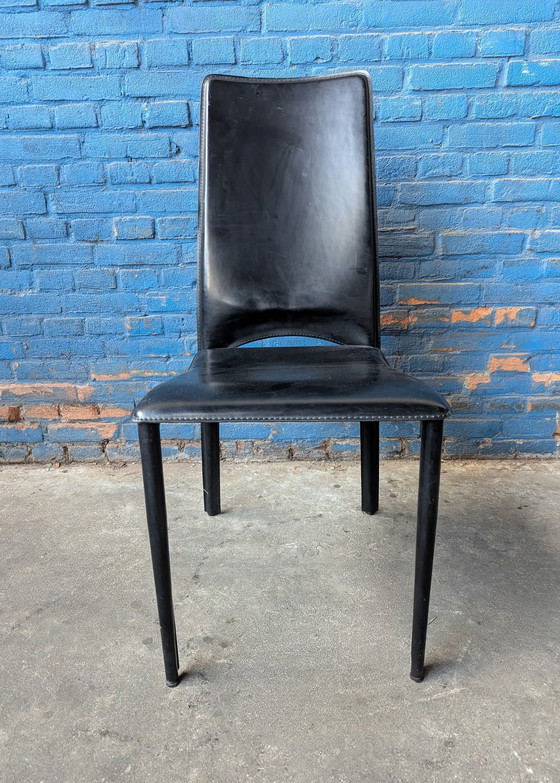 Image 1 of 6x vintage Italiaanse eetstoelen- zwart leer- Ciacci Kreaty 