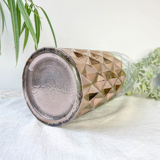 Vintage Glass Vase with Rose Gold Gradient Geometric Pattern (photo 11 of 12)