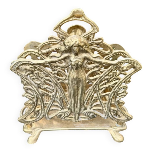 Massief messing tijdschriftenrek Art Nouveau