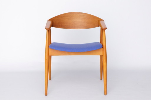 Vintage-Sessel, deutsches Design der 1960er Jahre – Buche & Teak, blaue Polsterung