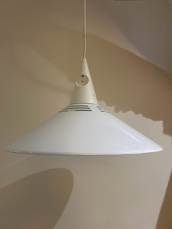 Image 1 of 80's White Metal Space Age Hanging Lamp