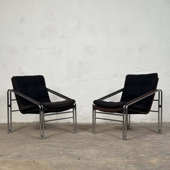 Image 1 of Pair of Bauhaus Style Mid-Century Armchairs