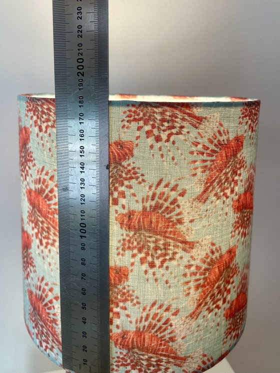 Image 1 of Small cordless table lamp made from Scheurich vase with dragonfish shade