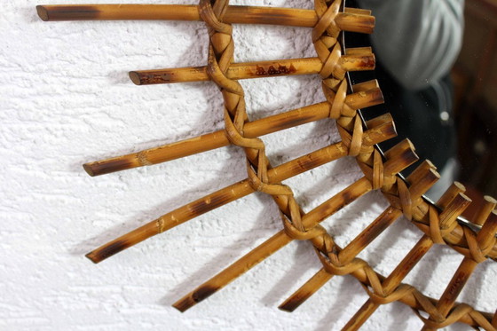 Image 1 of 1970s rattan sunburst mirror