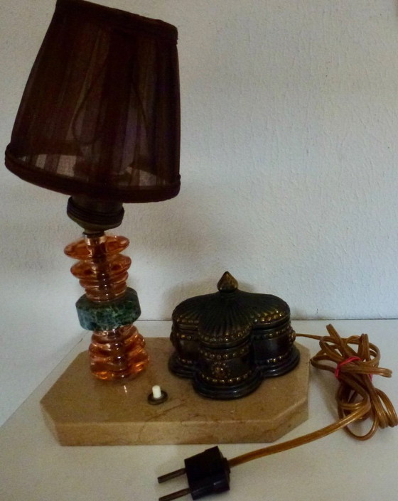 Image 1 of 2 lampes de table vintage sur socle en marbre.
