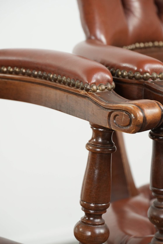 Image 1 of 2 x Swivel English Style Cowhide Leather Chesterfield Office Chairs in a Beautiful Brown Color