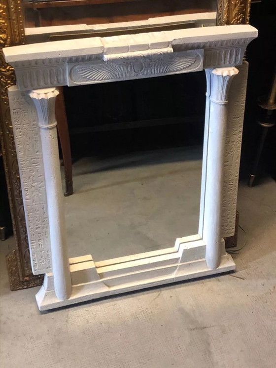 Image 1 of Specchio da parete in pietra in stile egizio con illuminazione