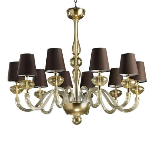 Moderner goldener Kronleuchter aus Muranoglas im zeitgenössischen Stil