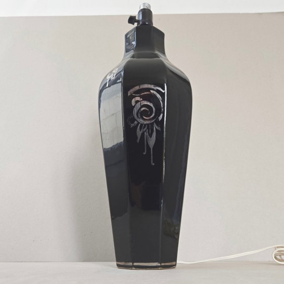 Image 1 of MAGNIFICENT ART DECO TABLE LAMP 1920-1930 IN BLACK & SILVER CERAMIC 20S 30S