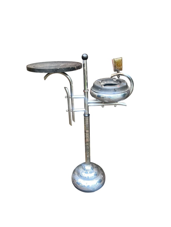 Image 1 of Art deco Demeyere asbak standaard met tafeltje chroom en bakeliet jaren 30