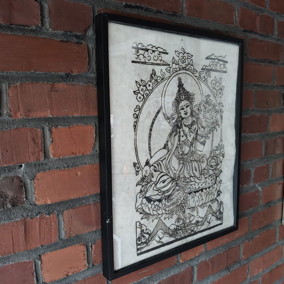 Image 1 of Framed Tibetan Buddhist Artwork – Zen / Boho Wall Decor