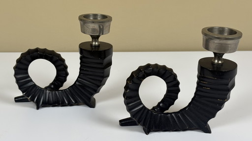 2 chandeliers vintage Chapman en bronze chromé noir et corne