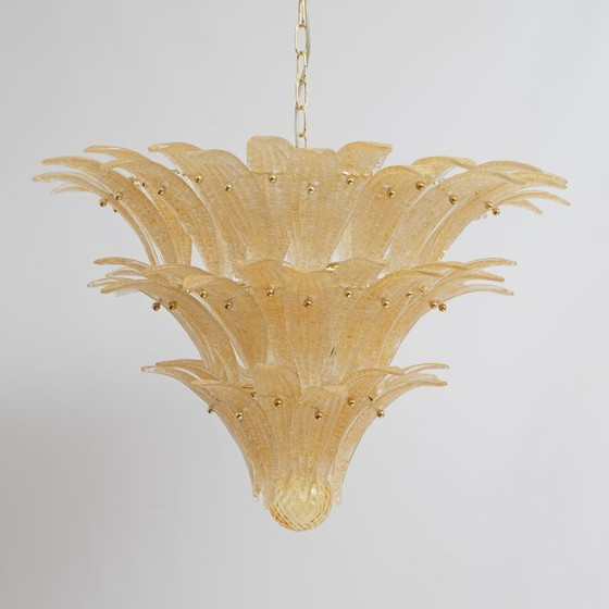 Image 1 of Barovier & Toso Style Gold-Palmette Murano Glass Pendant Chandelier