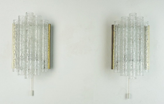 Image 1 of no. 2/2 - doria mid century WALL LAMP sconce with 5 glass tubes 1960s ice glass lamp - 2 available