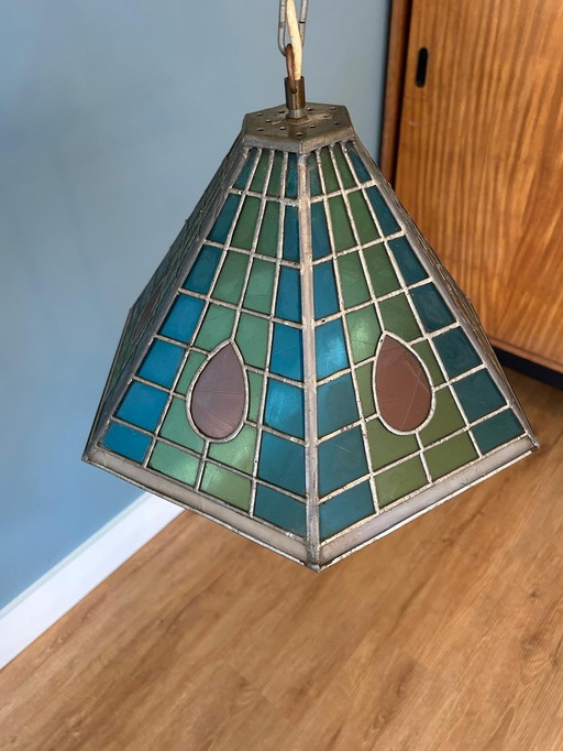 Antiek Glas in Lood Lamp in de Stijl van Tiffany